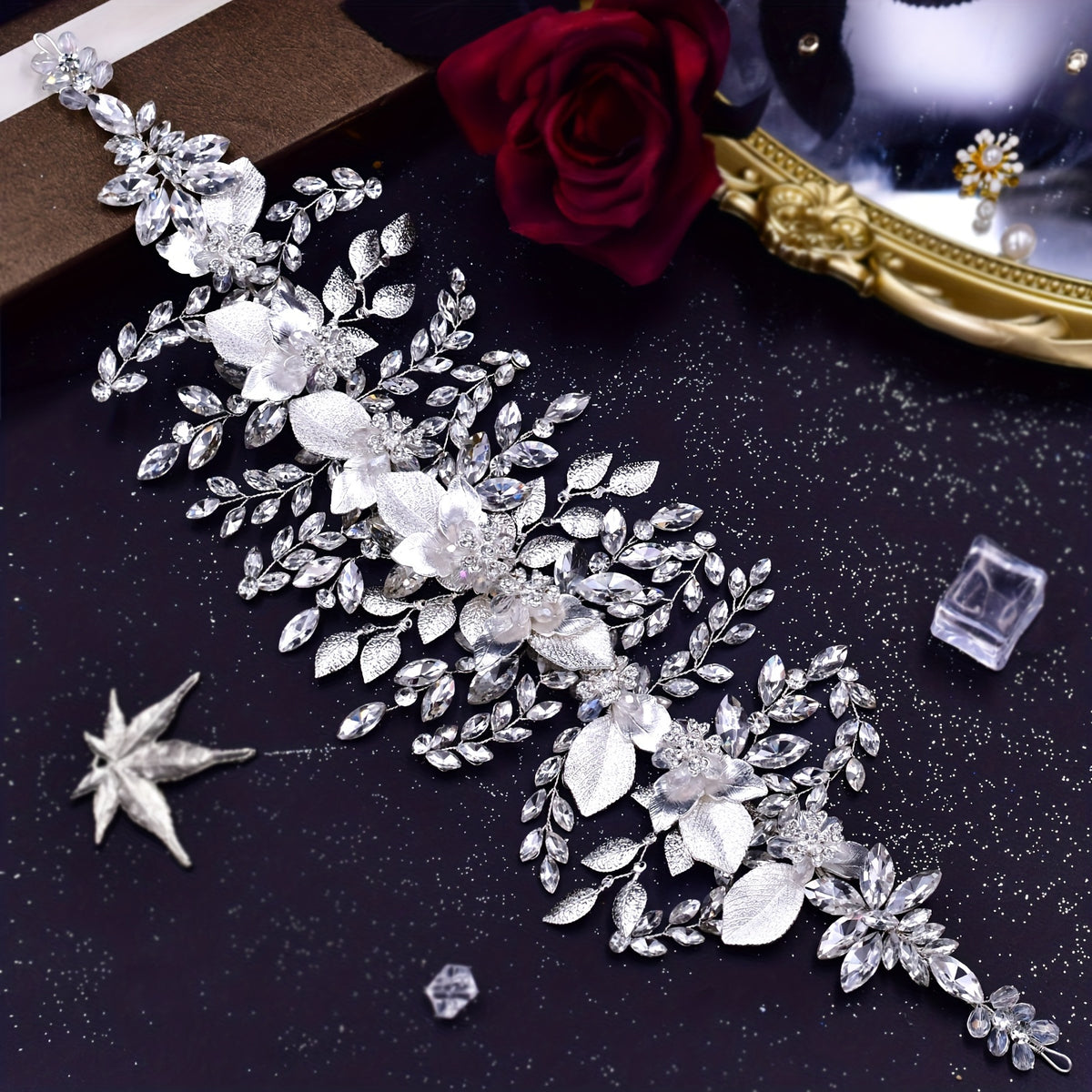 Rhinestone Decorative Hair Band With Alloy Leaves Stylish Headwear