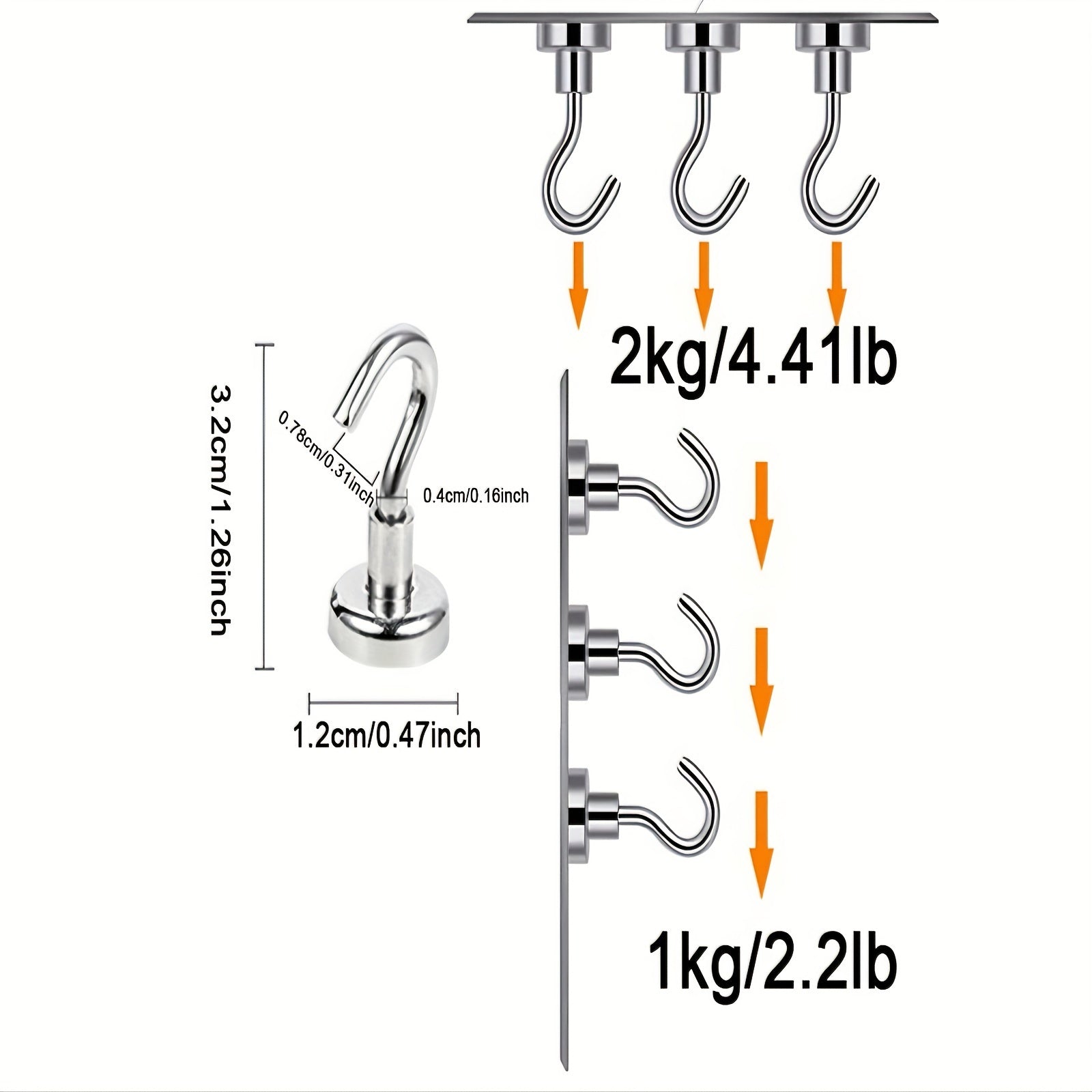 10pcs Stainless Steel Magnetic Wall Hooks Heavy Duty Hooks For Hanging Punch