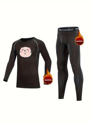 2pc Kids Compression Fleece Sets Cartoon Crew Neck Pullover & Pants