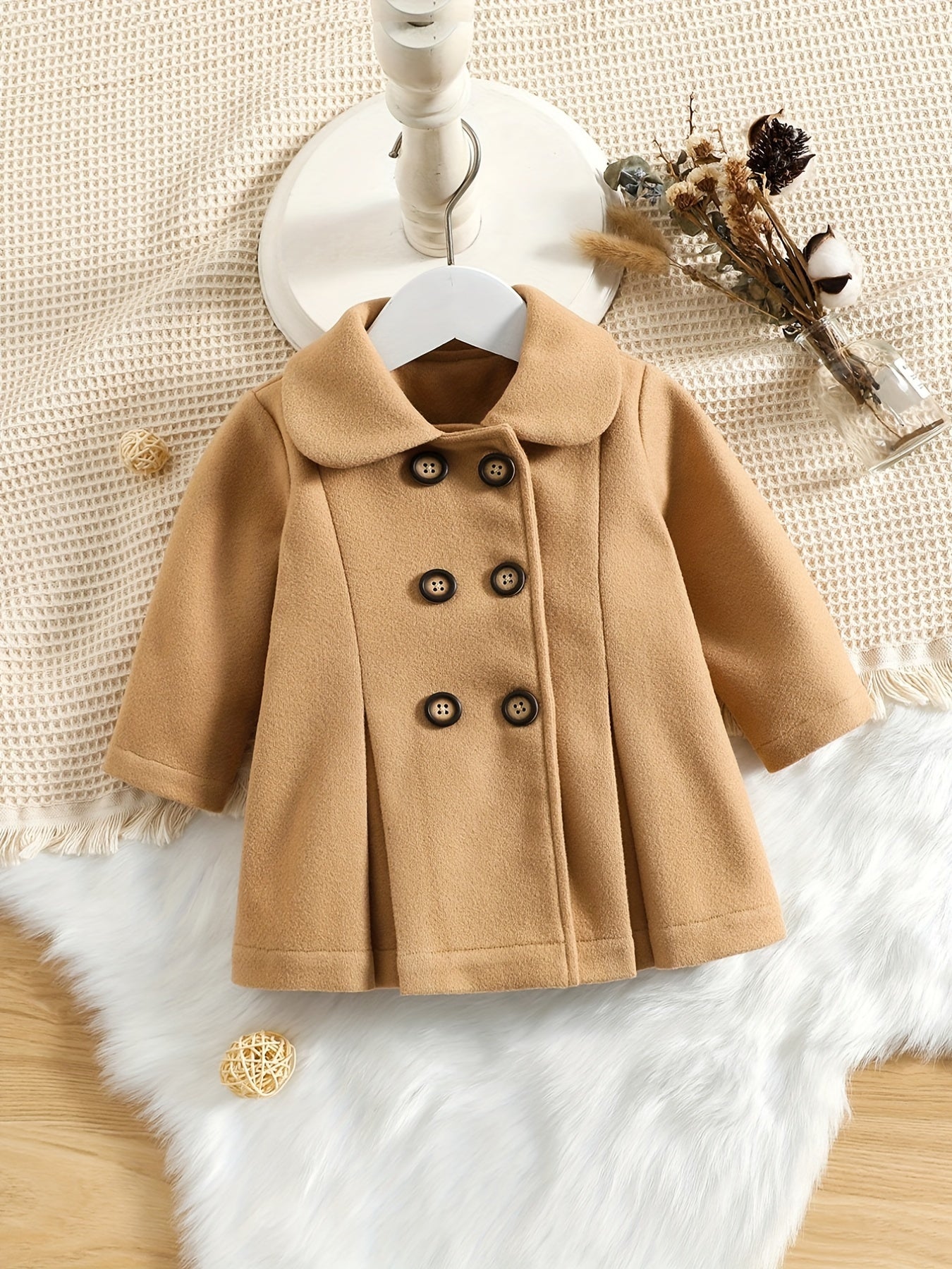 Girls Double Breasted Sweet Coat Doll Collar Long Sleeve Fall Winter Outwear