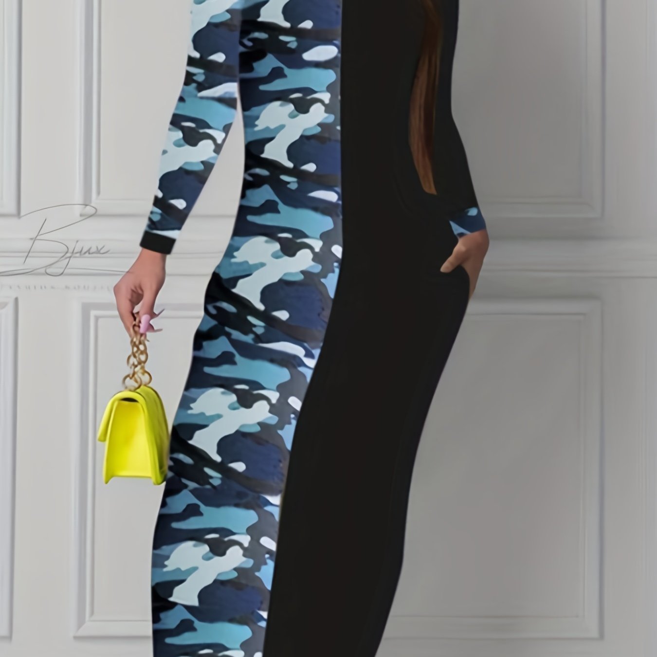  Colorblock Camo Print Maxi Dress