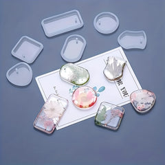 DIY Keychain Pendant Silicone Mold Set Crystal Epoxy Resin Geometric Tag Pendant