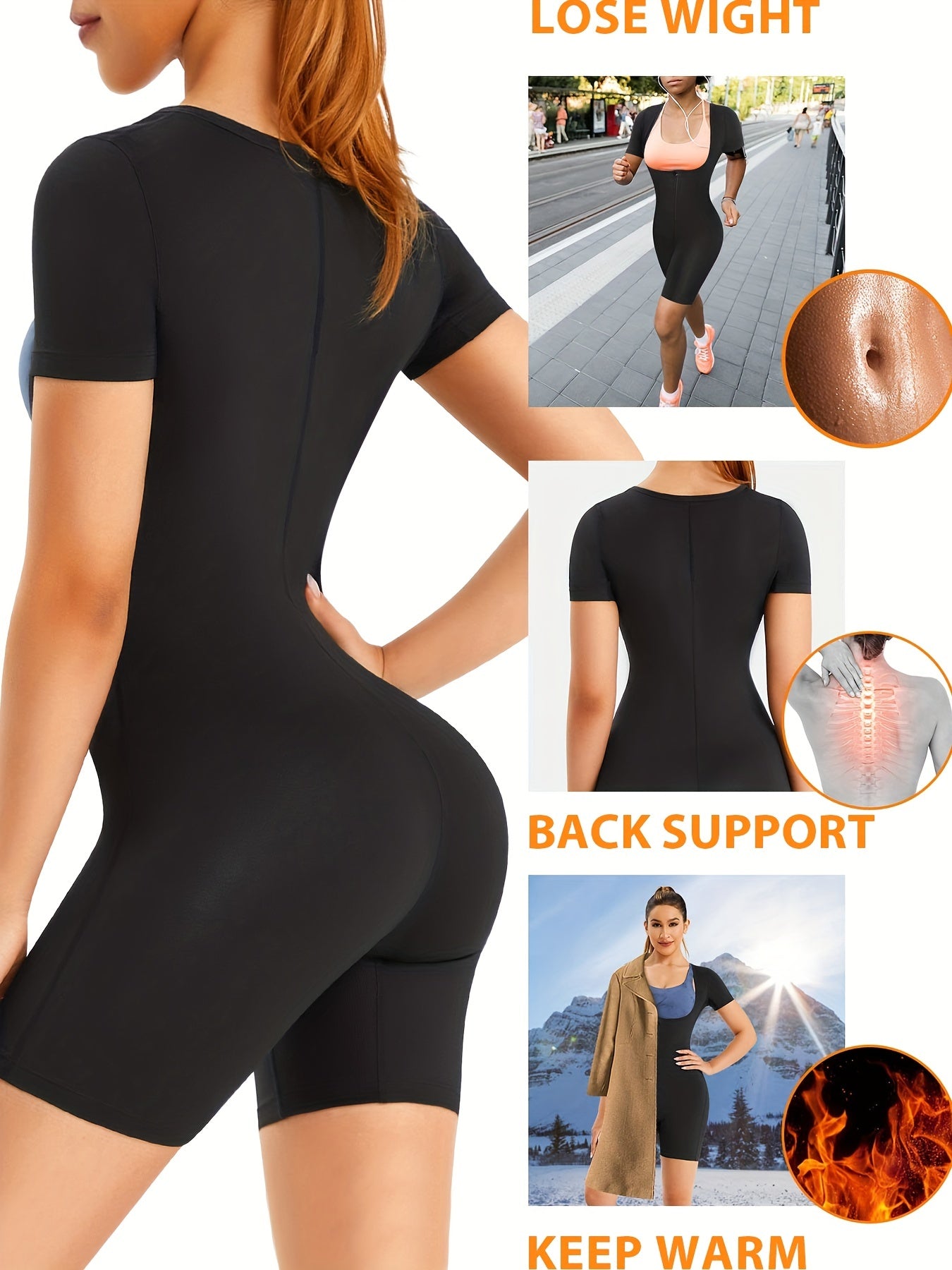 Solid Zipper Shaping Romper Tummy Control Butt Lifting Short Sleeve Body Shaper