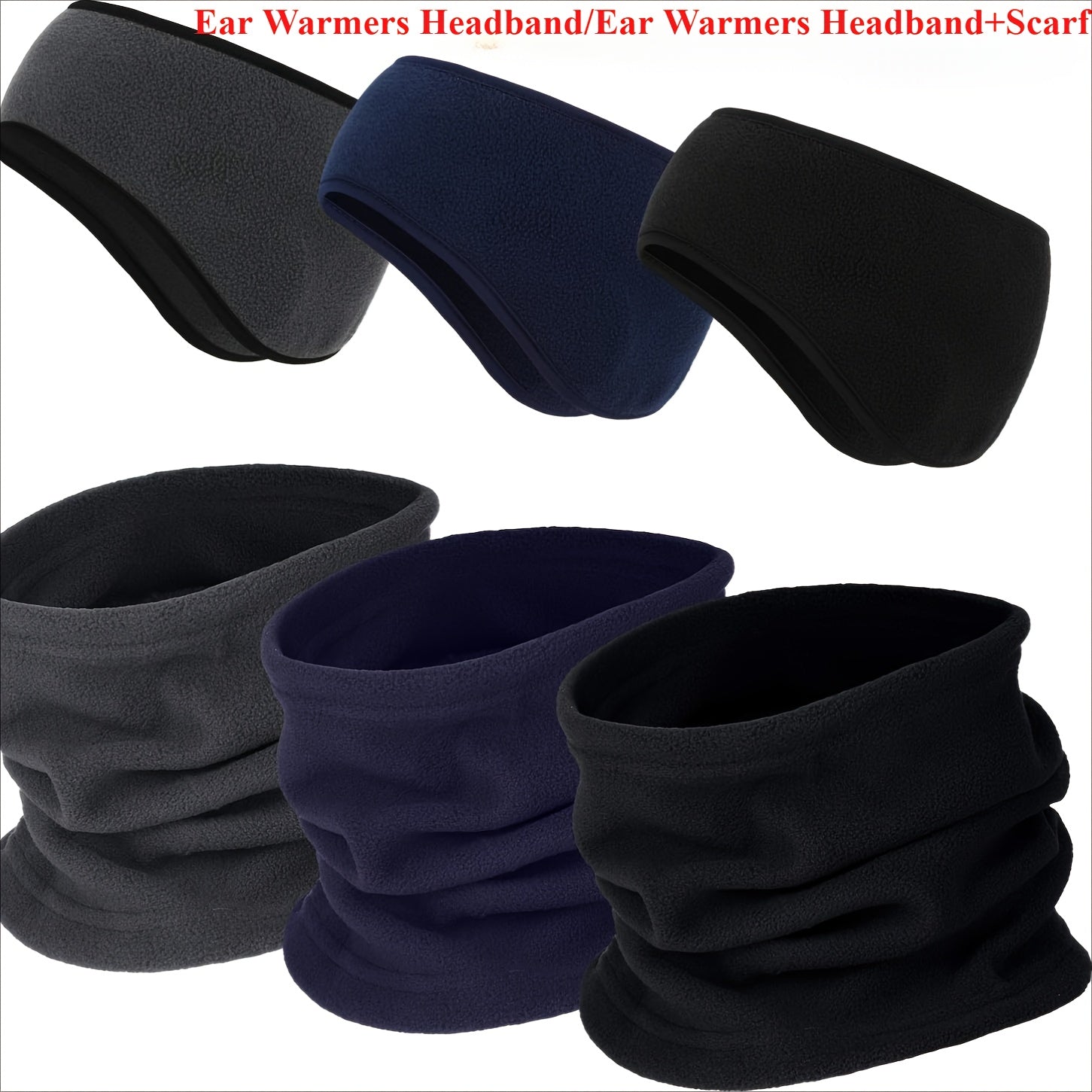 2 Pack Winter Fleece Ear Warmer Headband with Scarf Neck Gaiter