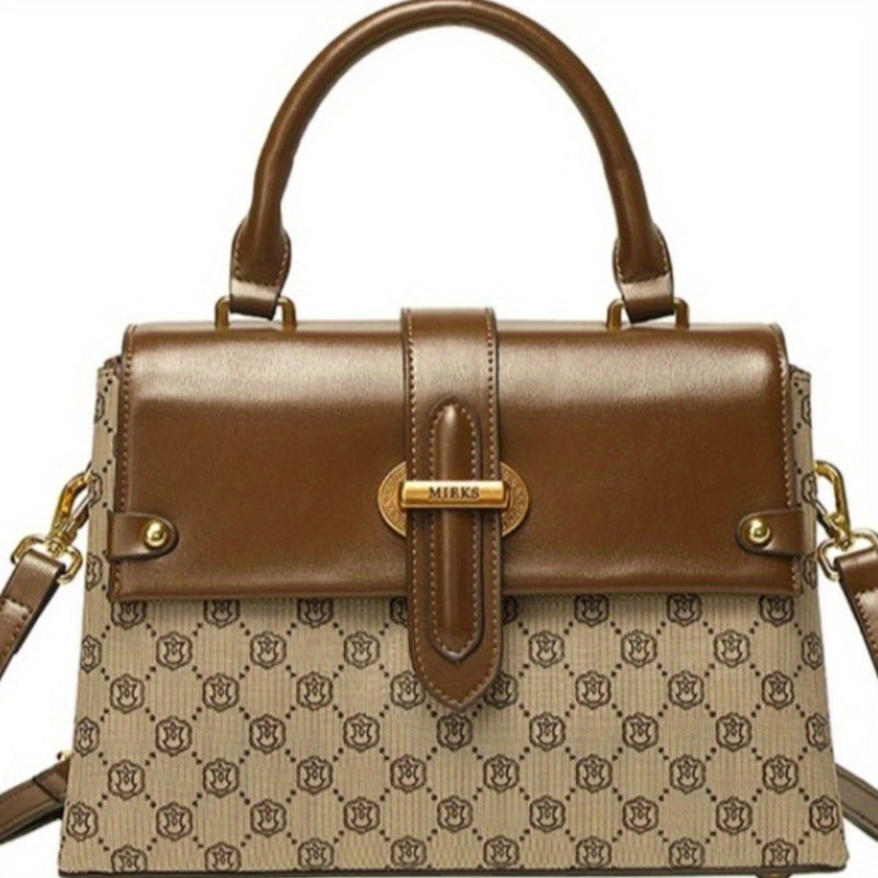 Vintage Geometric Print Crossbody Bag Light Brown