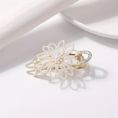 Faux Pearl Flower Duckbill Clip Large Hair Clip Rhinestone Hairclip