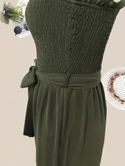 Shirred Wide Leg Jumpsuit Solid Spaghetti Strap Sleeveless