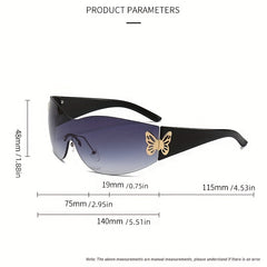 Y2K Rimless Sunglasses Wrap Around UV400 Sun Shades for Beach Travel