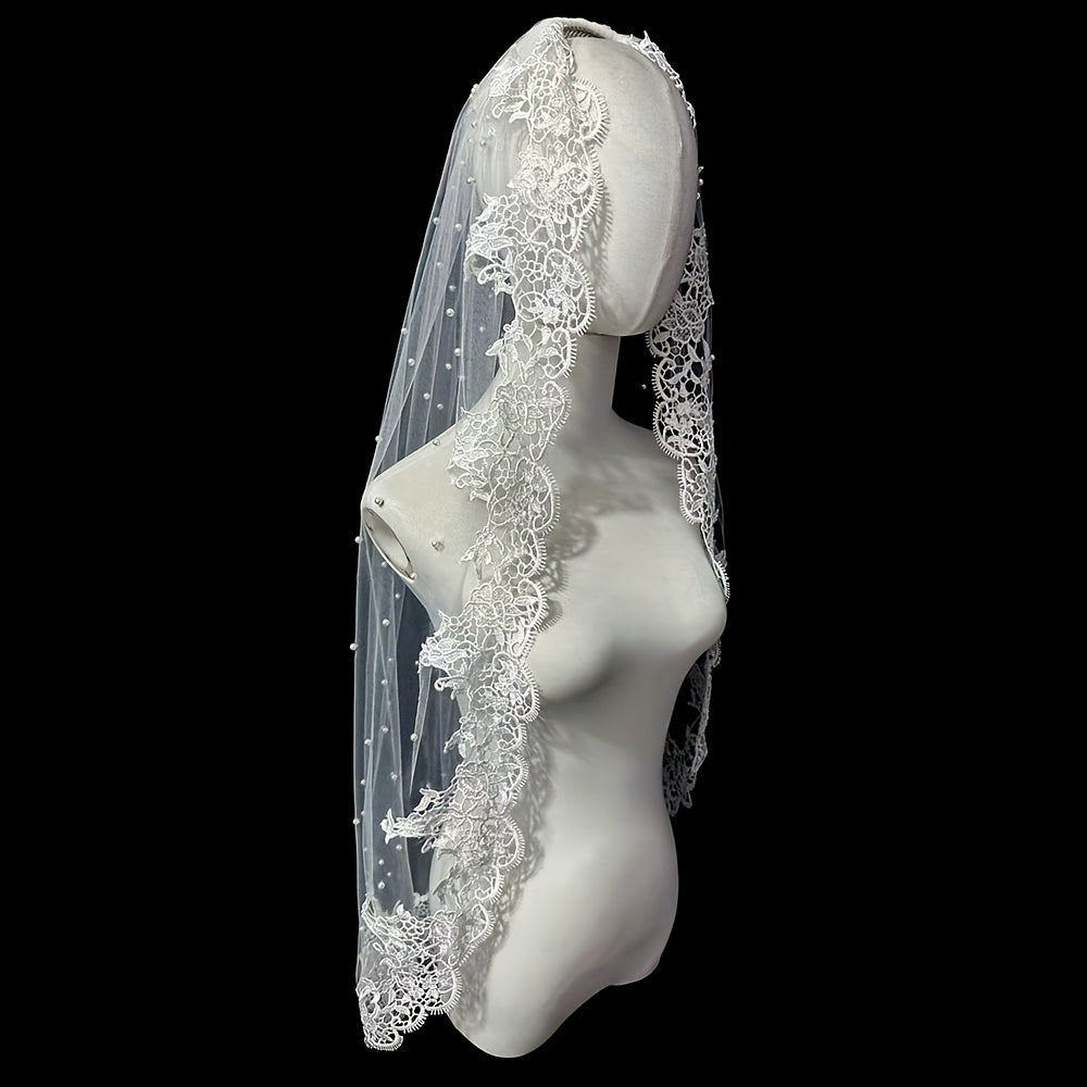 Ivory Bridal Veil Headpiece with Water Soluble Accents