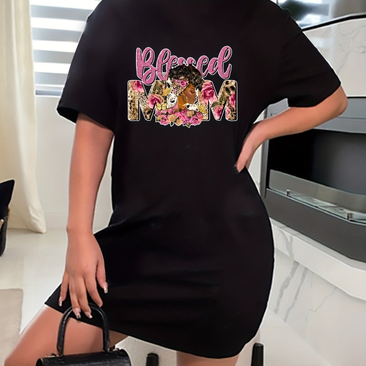  Casual Dress Women's Plus Cartoon Figure Print Short Sleeve Dress