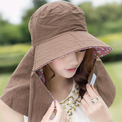 Flower Print Sun Hat Wide Neck Guard UV Protection Visor Hat