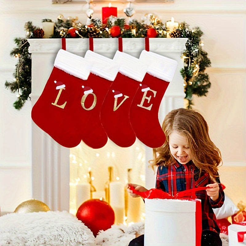 50cm Red Velvet Initial Christmas Stockings Embroidered Letter Stockings