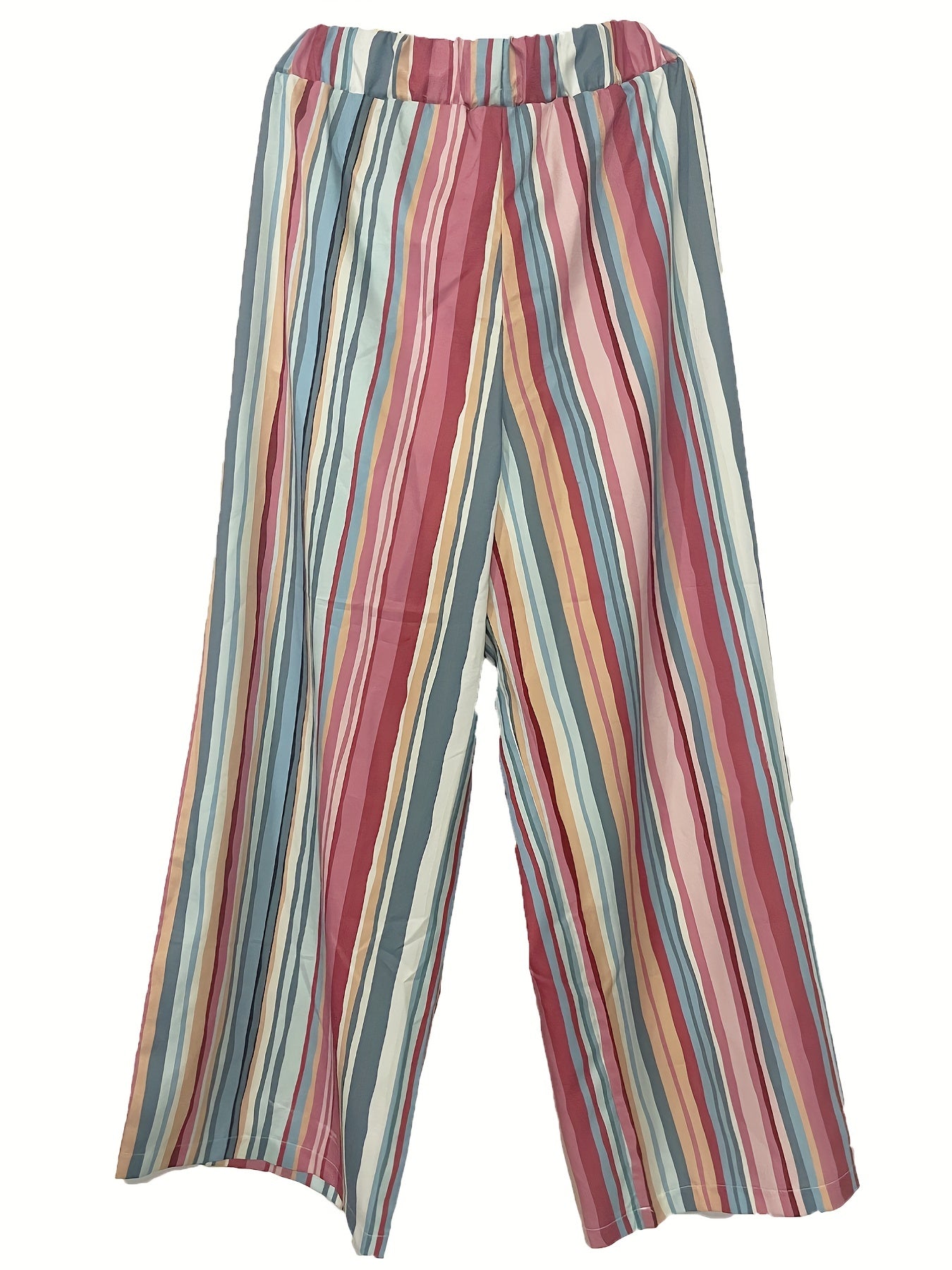  Casual Pants Women's Plus Stripe Wide Leg Trousers