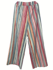  Casual Pants Women's Plus Stripe Wide Leg Trousers