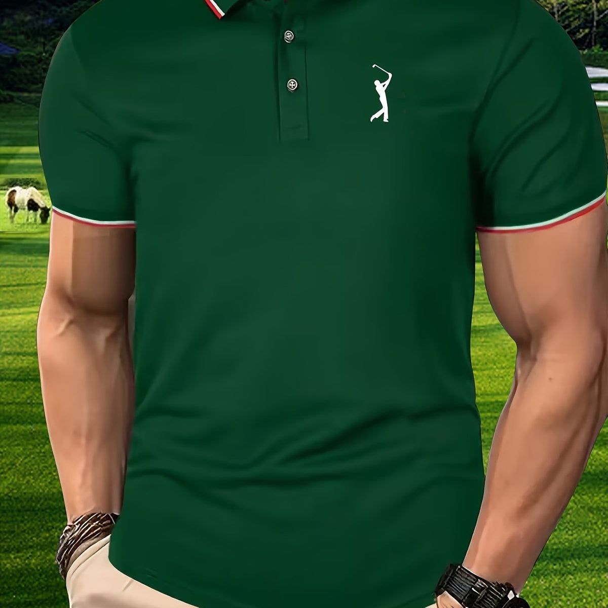 Men's Classic Golfing Graphic Polo Shirt Casual Slightly Stretch