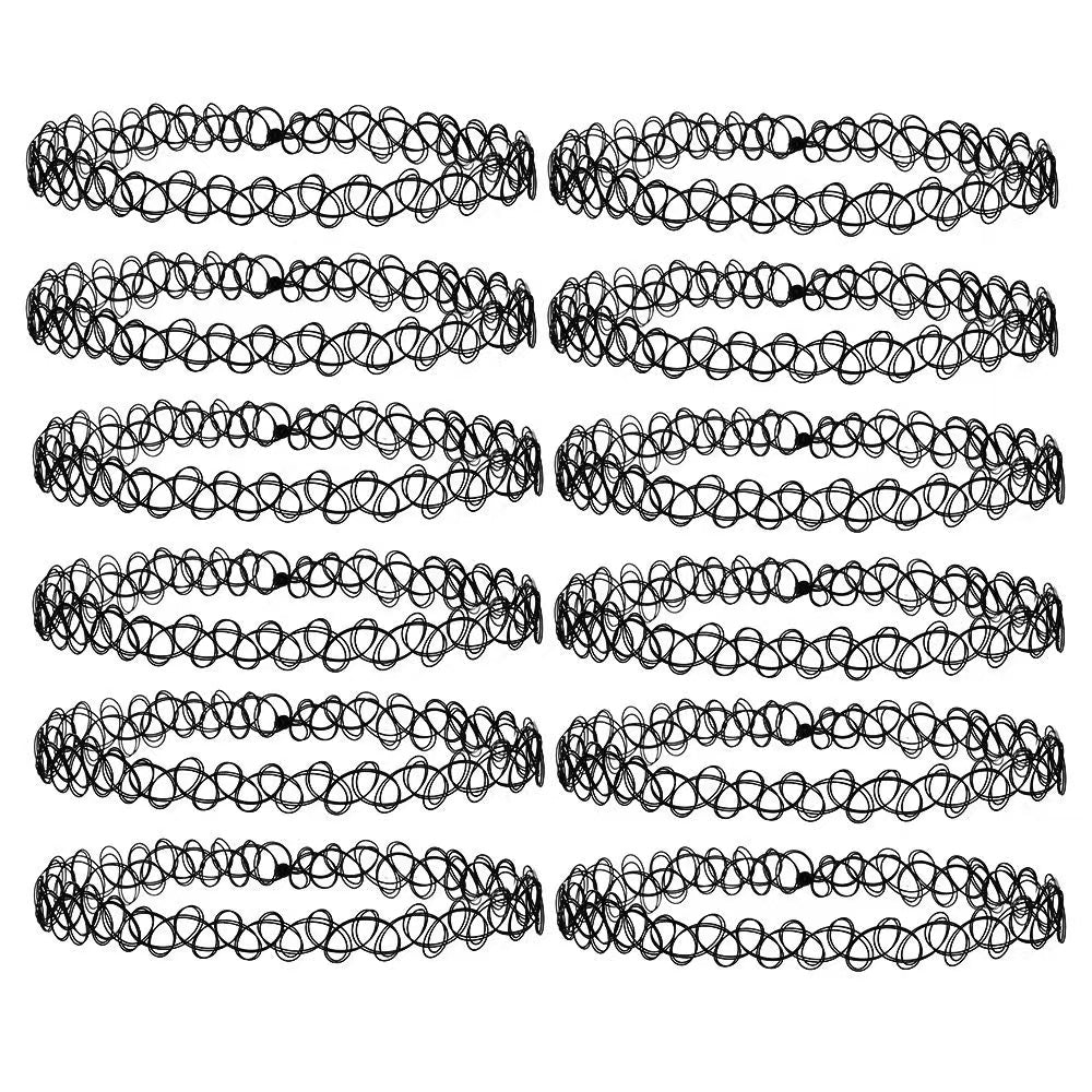 12pcs Chokers Pendant Stretch Elastic Jewelry Henna Tattoo Cosplay Hair Accesor