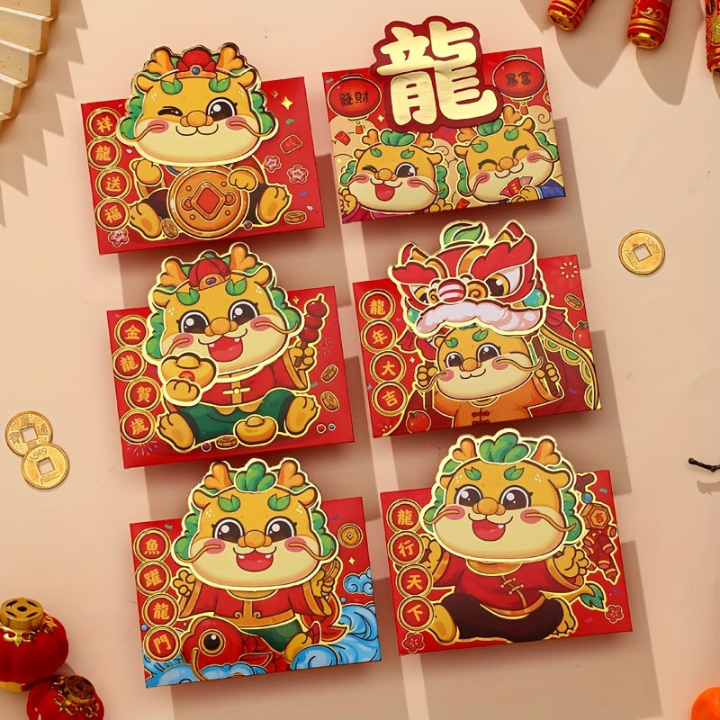 6pcs Chinese Dragon Year Cartoon Red Envelope Lucky Money Bag
