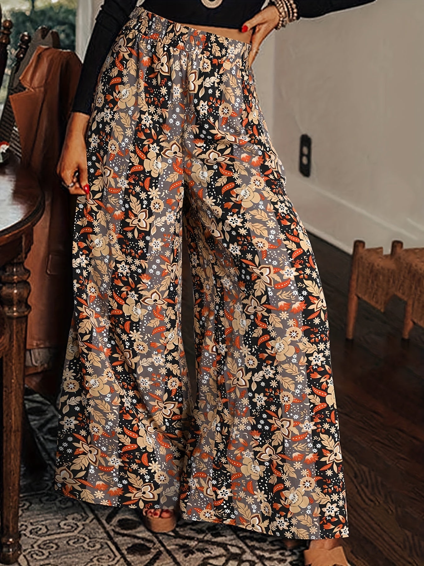 Random Print High Rise Wide Leg Pant