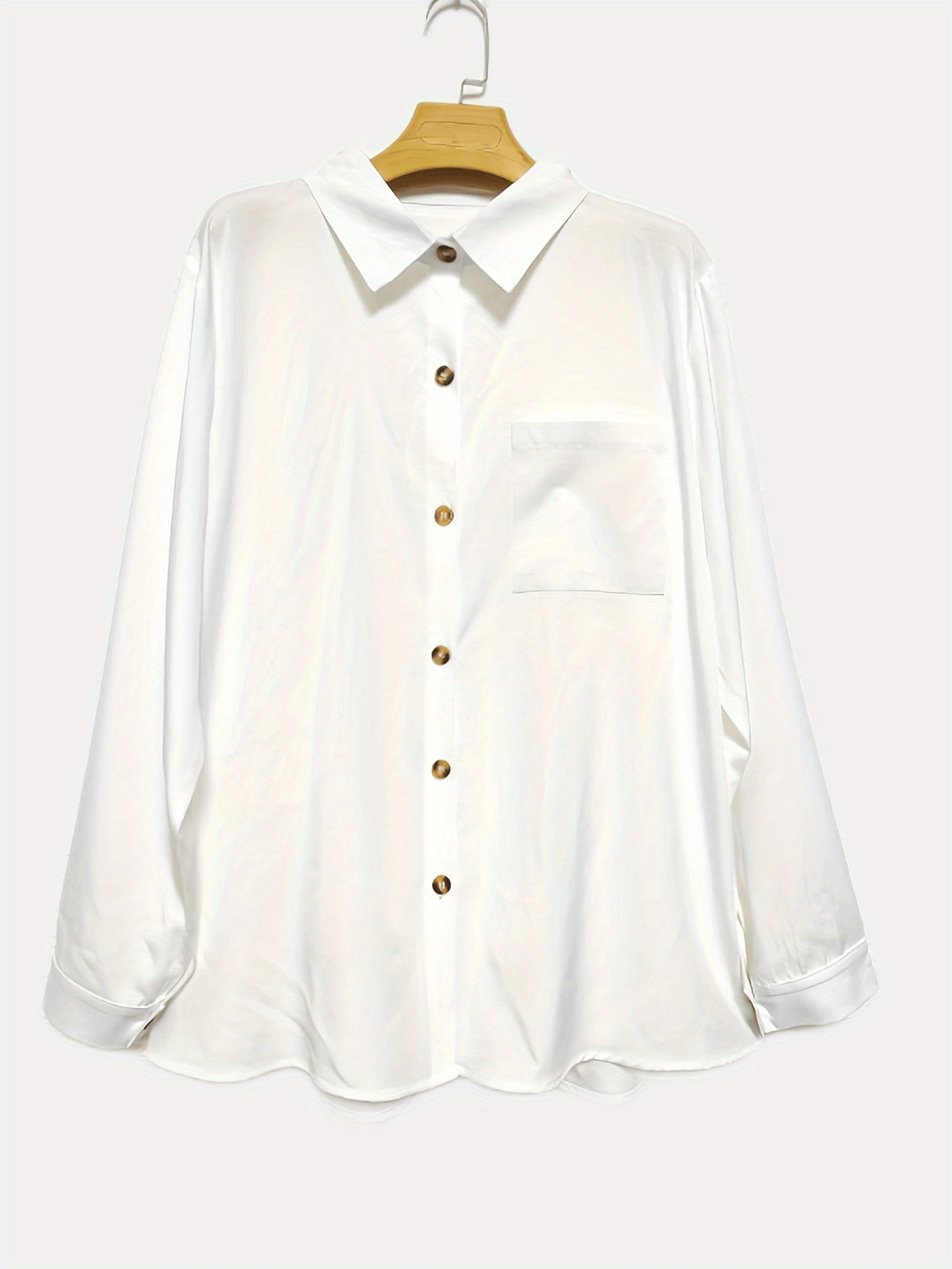  Solid Button Up Long Sleeve Blouse