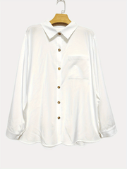  Solid Button Up Long Sleeve Blouse