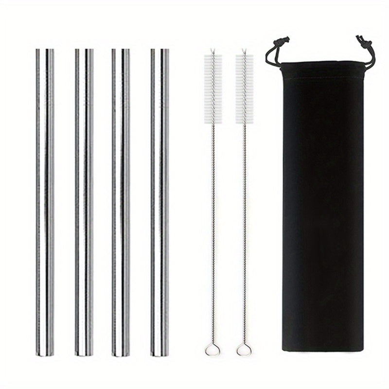 304 Stainless Steel Milk Tea Straw Set 12mm Straight Reusable Durable