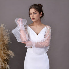2pcs Embellished Mesh Sleeves Sheer Bridal Accessories