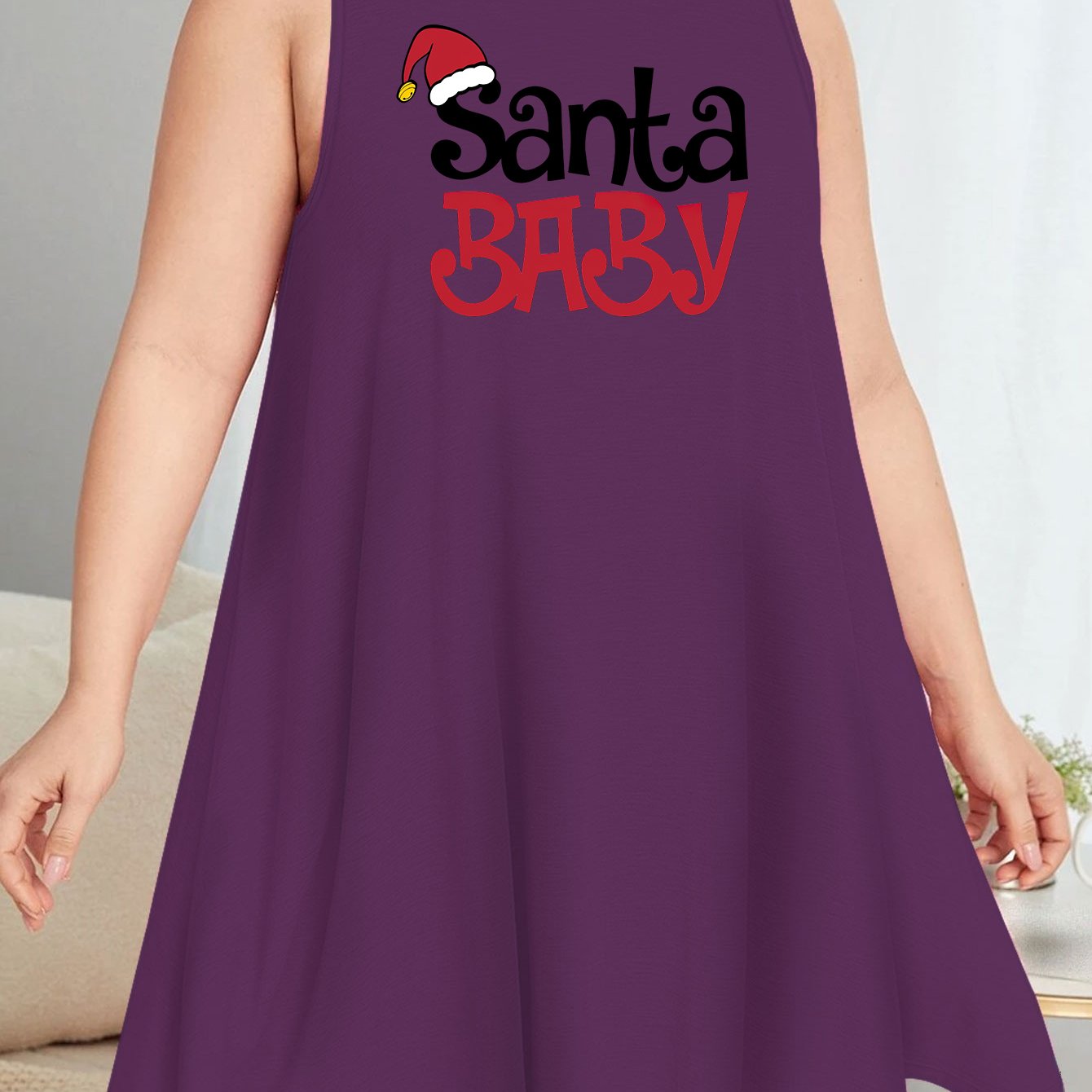  Christmas Nightdress Graphic Print Round Neck Sleep Dress
