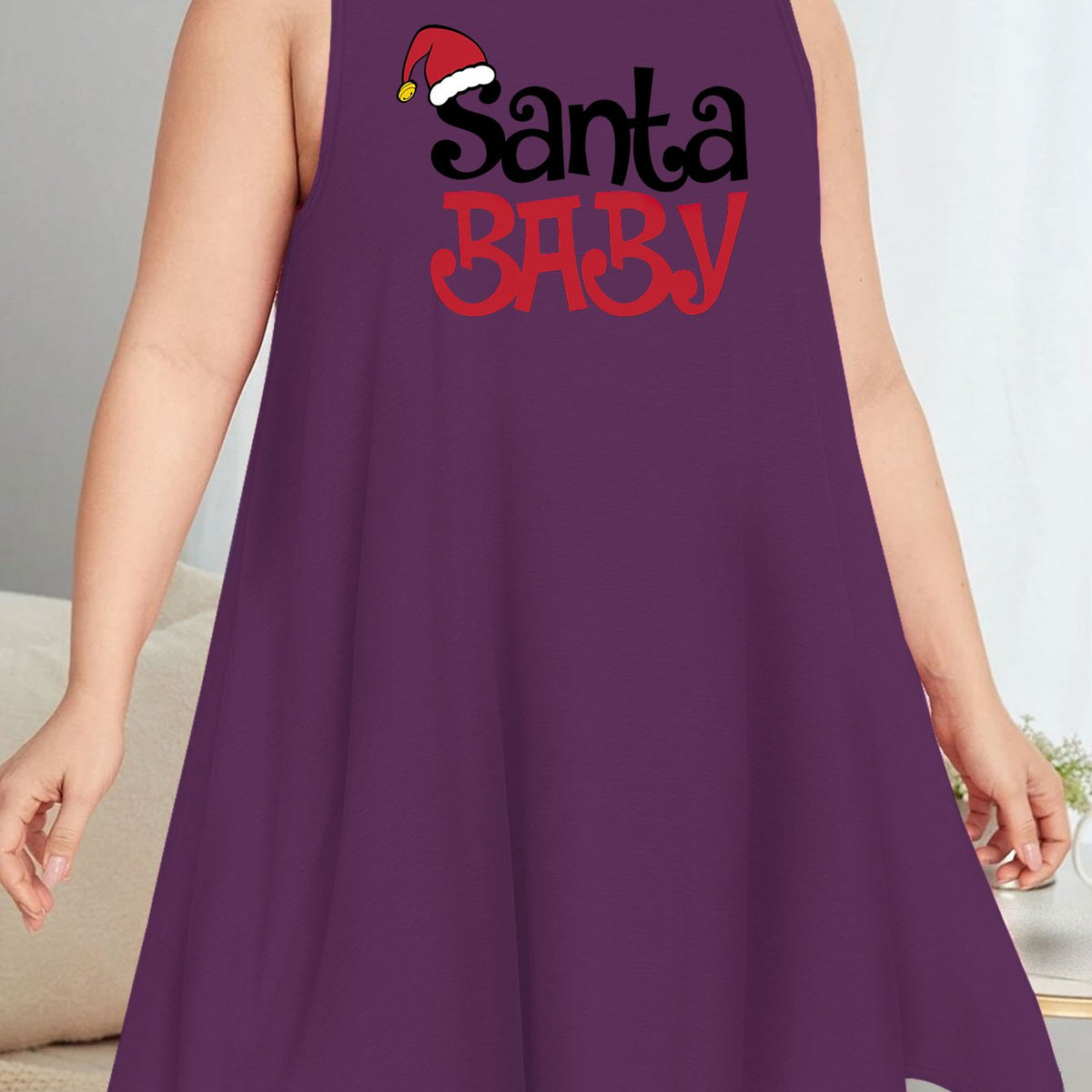  Christmas Nightdress Graphic Print Round Neck Sleep Dress