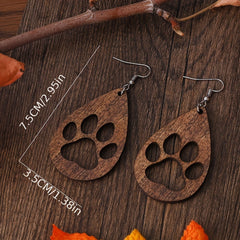 Wood Footprints Earrings Dangle Lightweight Women Girls