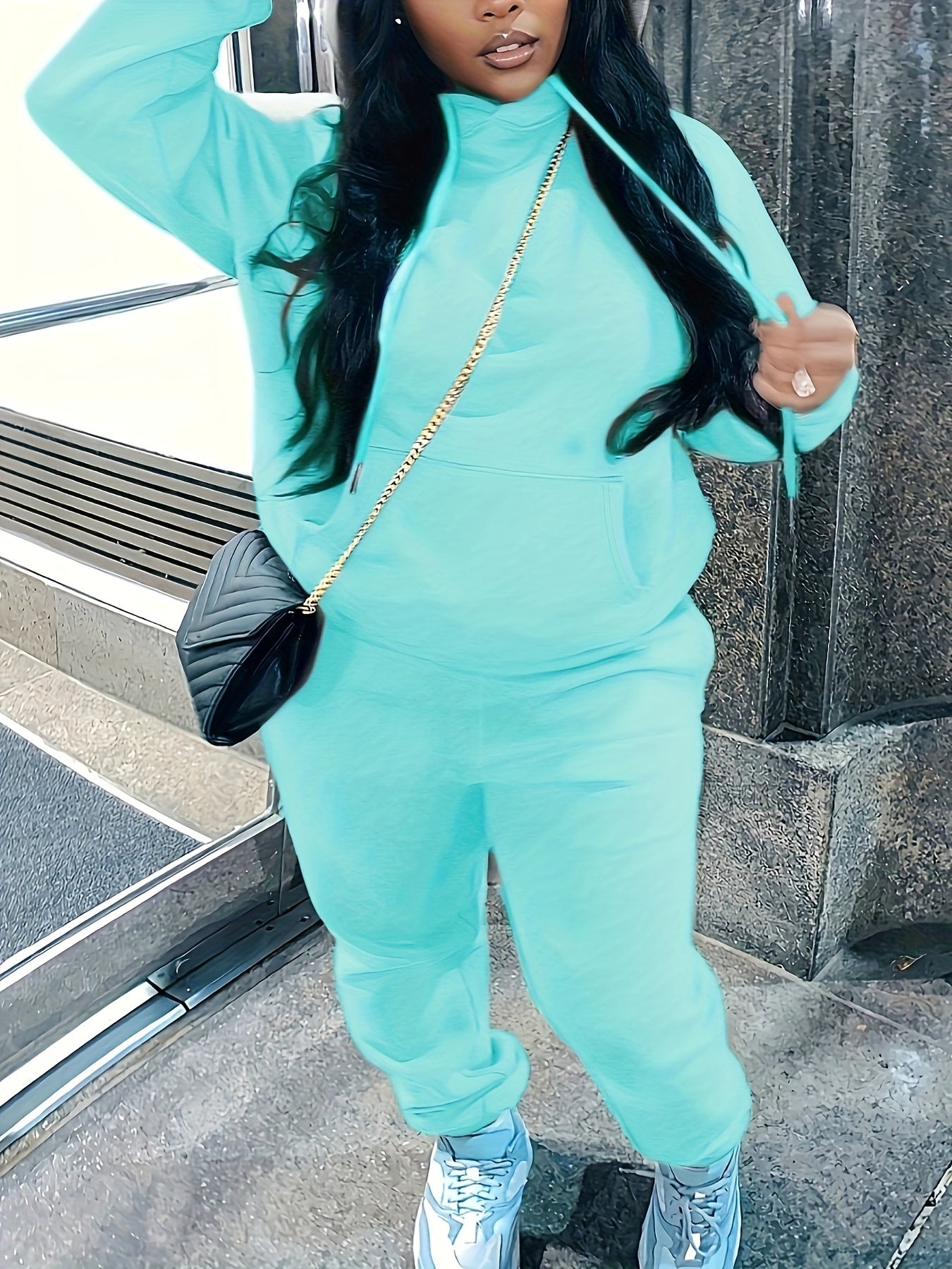  Solid Long Sleeve Hoodie & Joggers Set