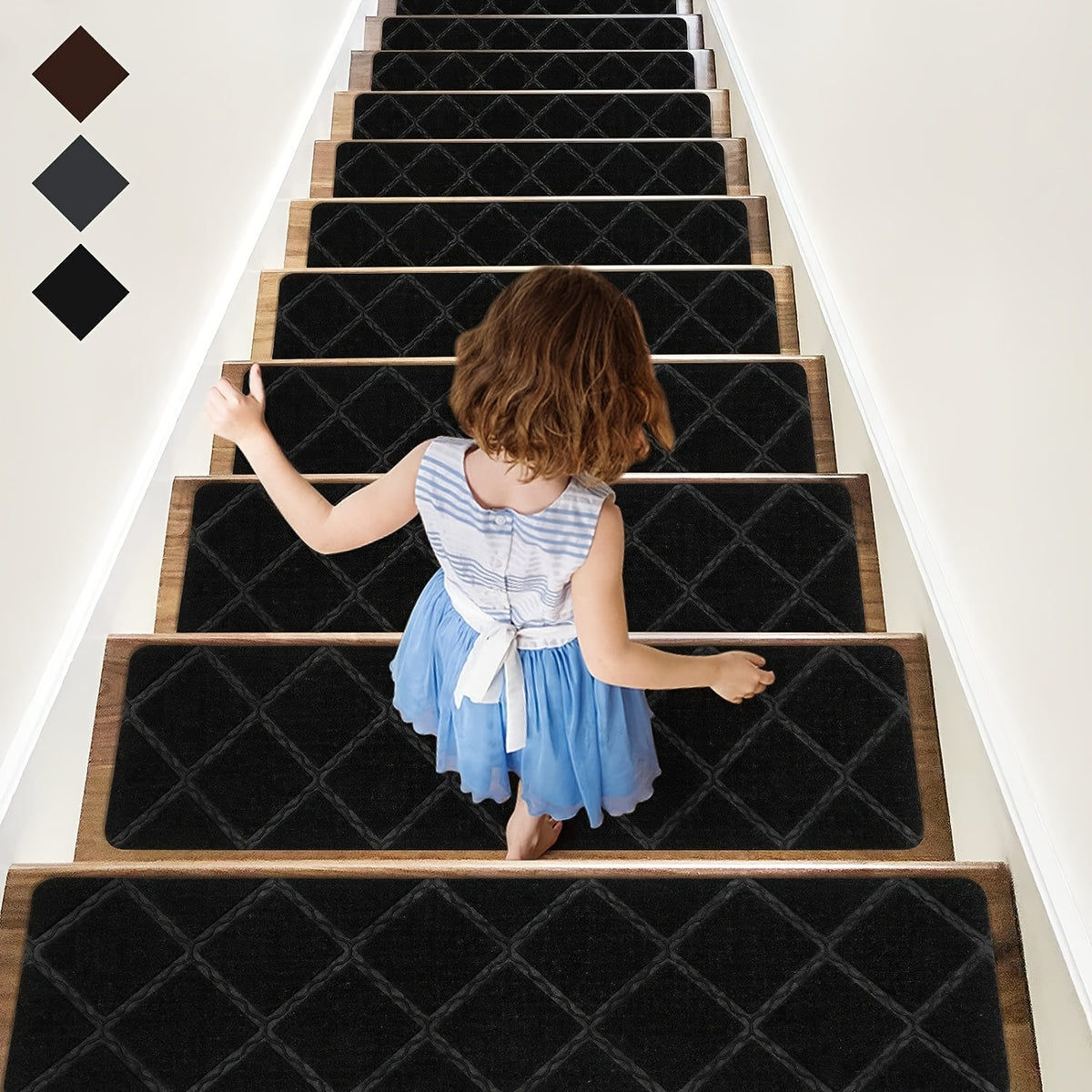 15pcs Stair Treads Carpet Non Slip Wood Stair Treads Rugs 20 X 76 Diamond