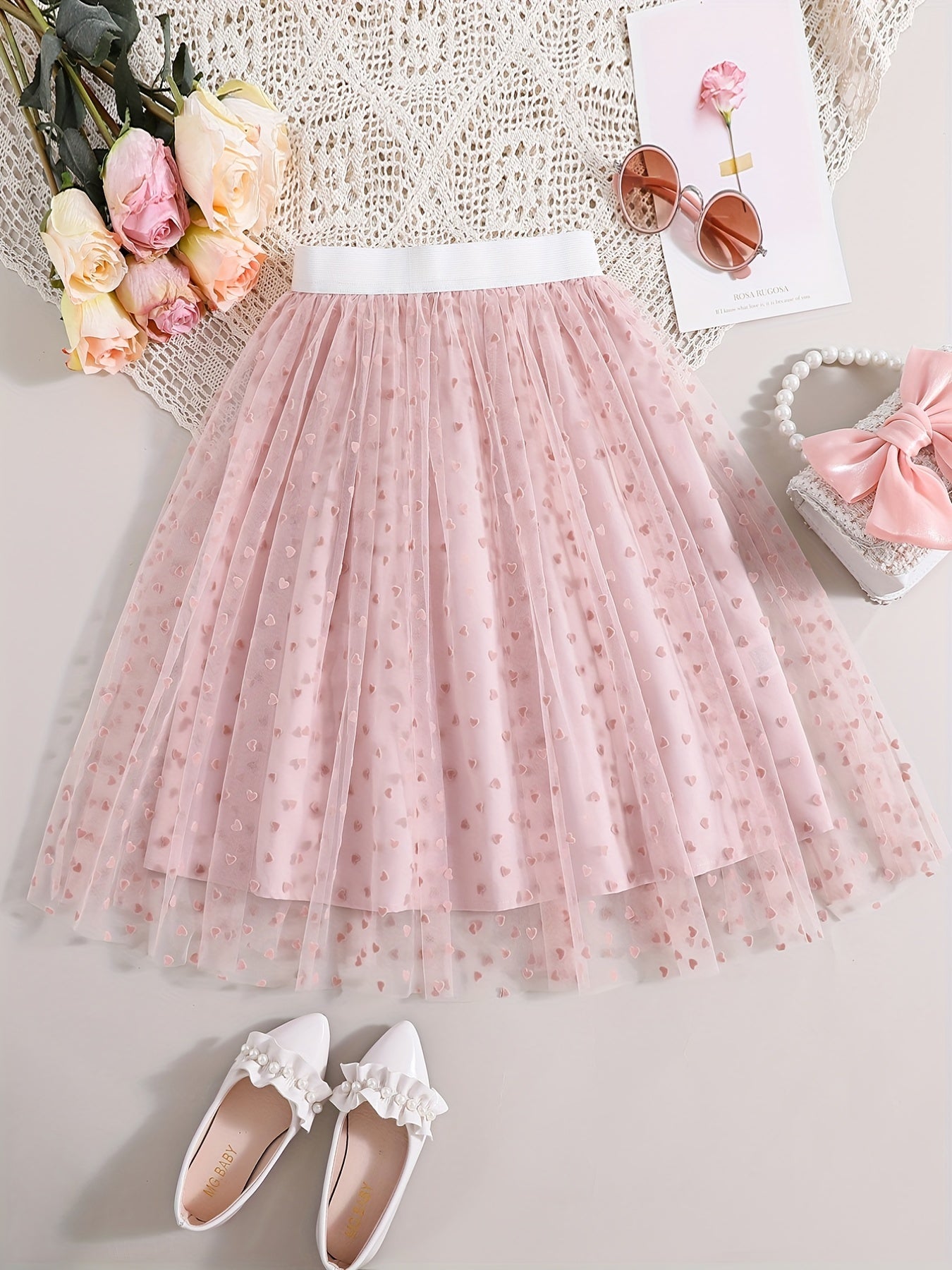 Girls Heart Graphic Mesh Tutu Skirt High Waist for Party