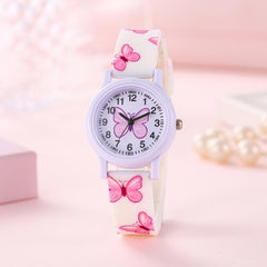 DOBROA Butterfly Print Quartz Wrist Watch for Teens PVC Strap Non Waterproof