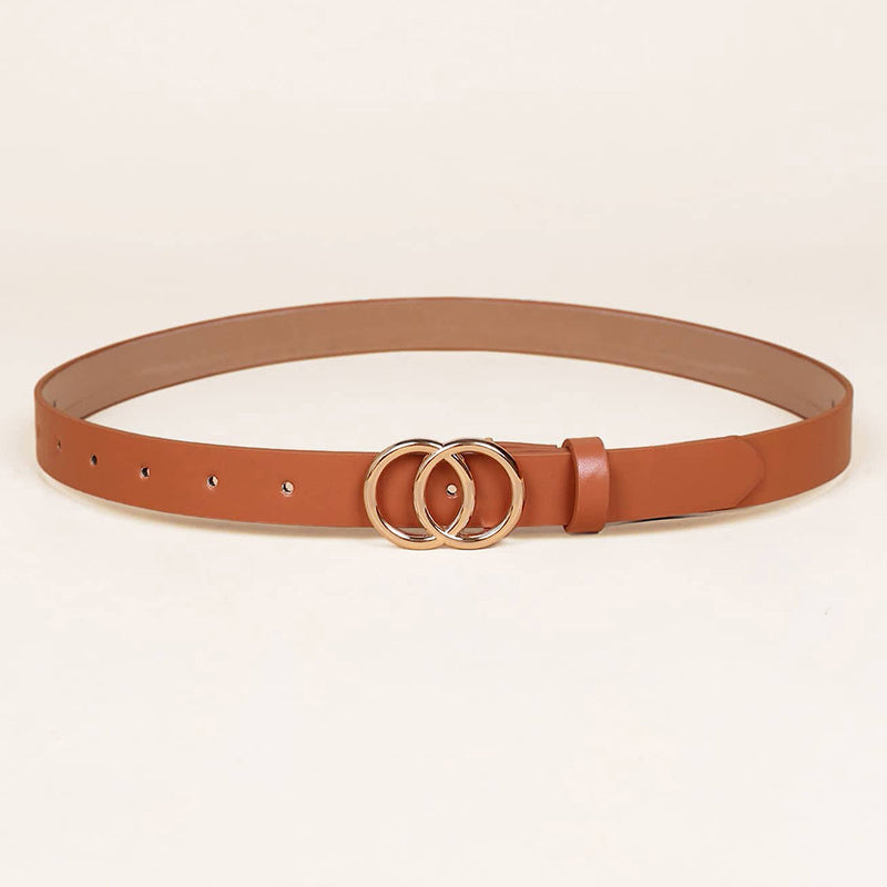 Golden Double Ring Buckle Belt Classic PU Leather Skinny Belts