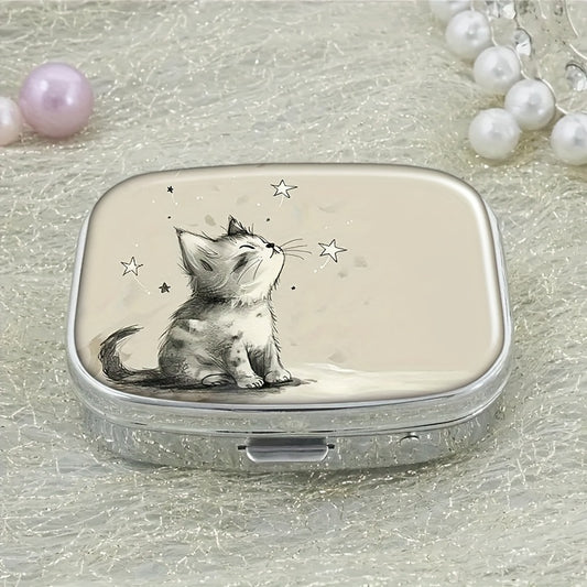 Starry Cat 2 Compartment Pill Case Compact Medicine Organizer