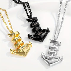 Personalized Stainless Steel Anchor Bar Necklace Custom Lettering Pendant
