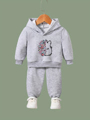 Flower Hedgehog Print 2pcs Girls Outfits For Sports Spring Fall