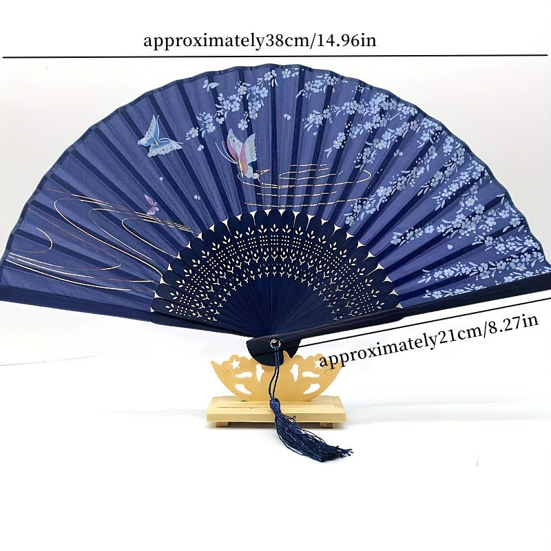 Chinese Silk Folding Fan Wooden Handle Classical Dance Fan