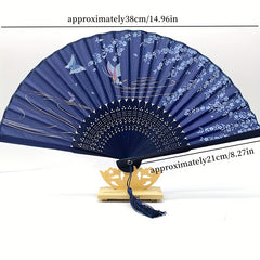 Chinese Silk Folding Fan Wooden Handle Classical Dance Fan