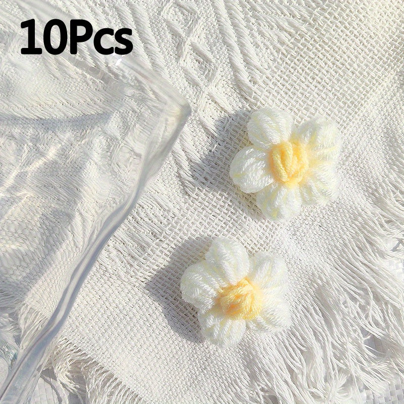 10pcs Hand Hook Woolen Thread Flower Braided Puff Flower Crochet Clothing Access
