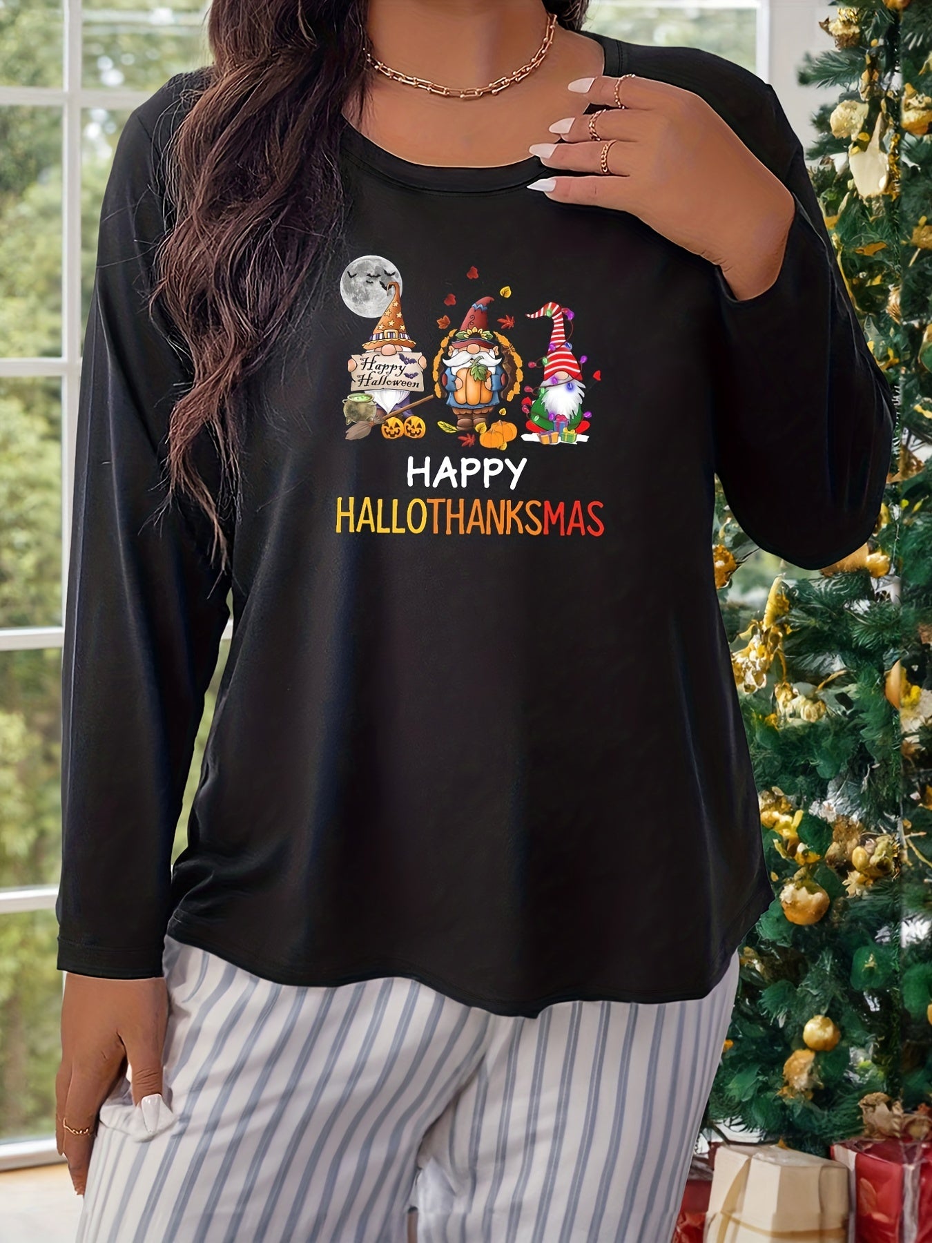  Dwarf Print Long Sleeve Pajama Top