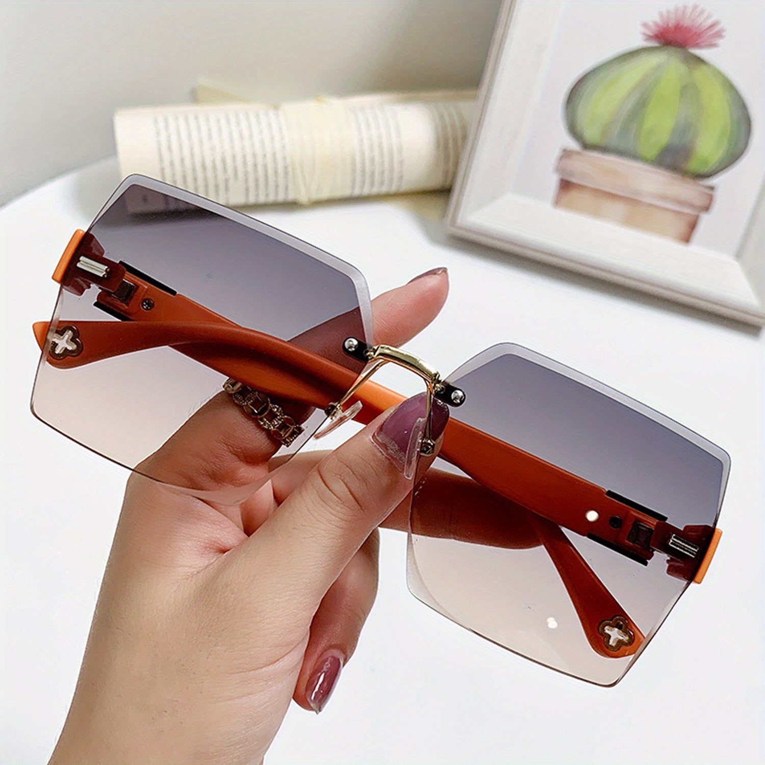 Square Rimless Sunglasses UV400 Gradient Glasses