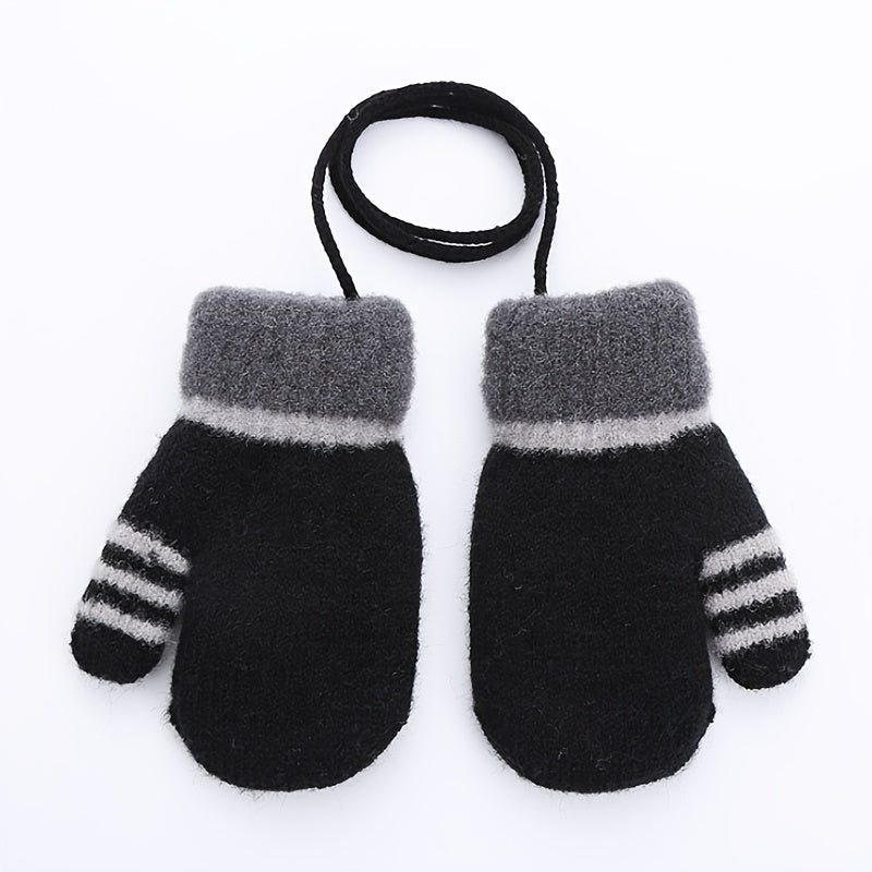Kids Striped Knit Gloves Double Layer Warm Mittens