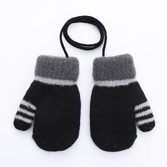 Kids Striped Knit Gloves Double Layer Warm Mittens