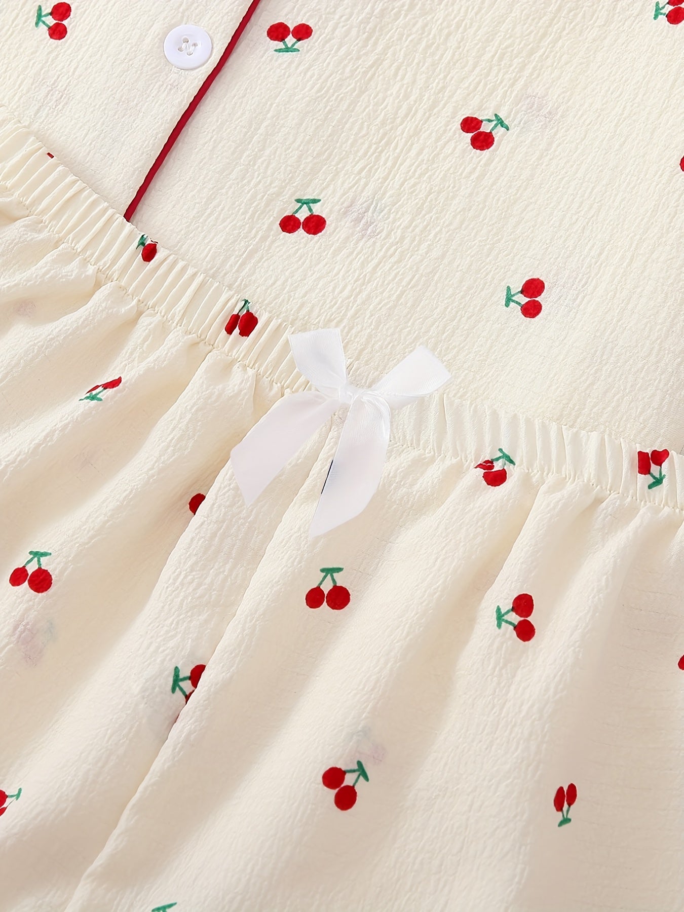 Cherry Print Pajama Set Sweet Top And Bow Shorts Women's Sleepwear