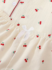 Cherry Print Pajama Set Sweet Top And Bow Shorts Women's Sleepwear
