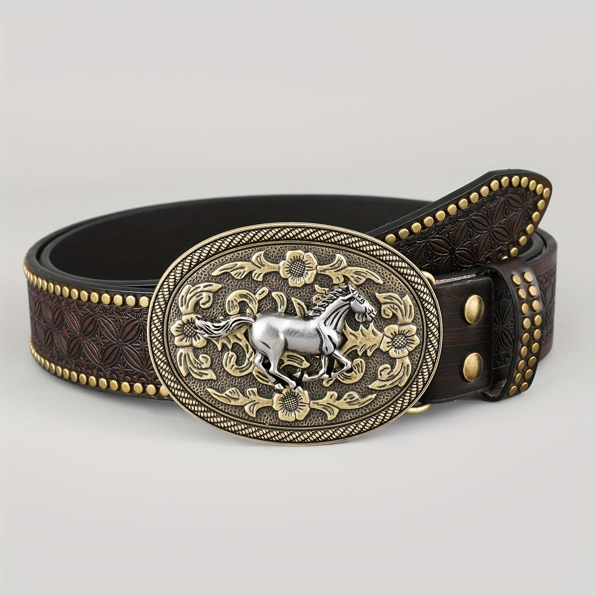 Casual Retro Western Cowboy Belt Embossed Hardware For Men