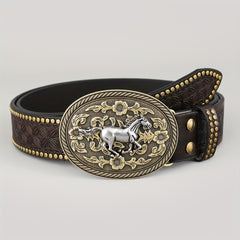 Casual Retro Western Cowboy Belt Embossed Hardware For Men