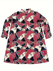  Baroque Print Button Up Shirt Dress