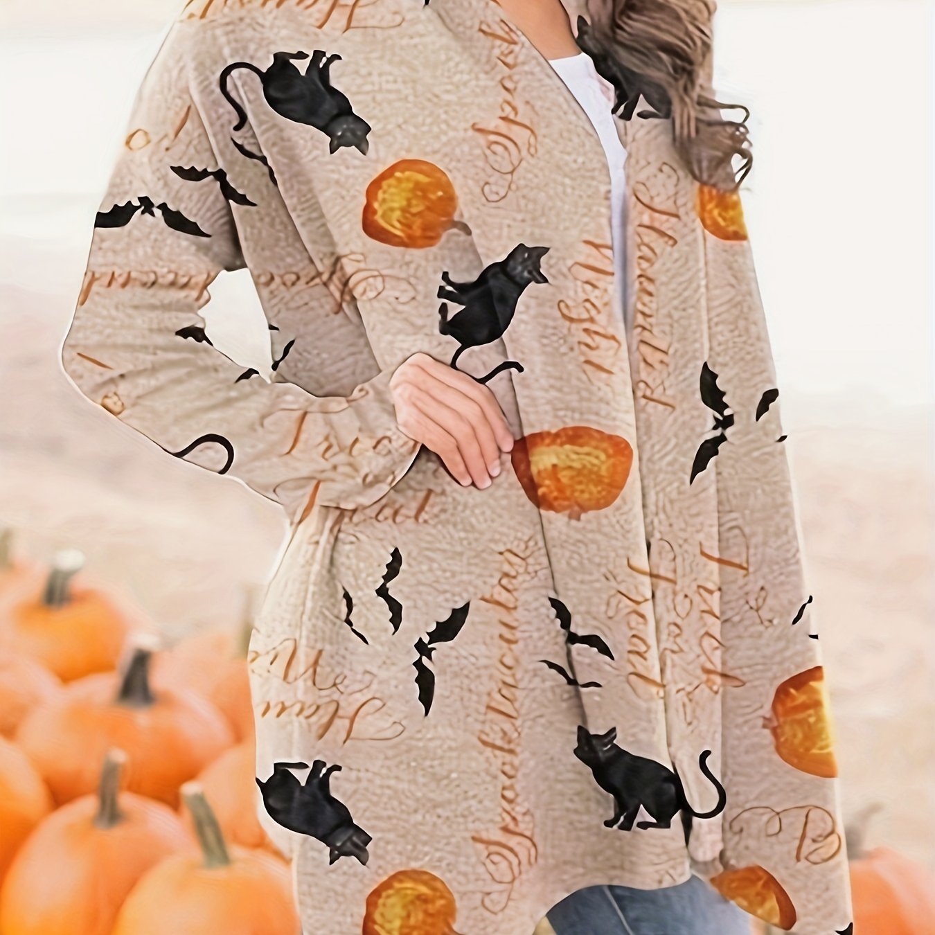 Halloween Allover Print Cardigan Open Front Long Sleeve Cardigan